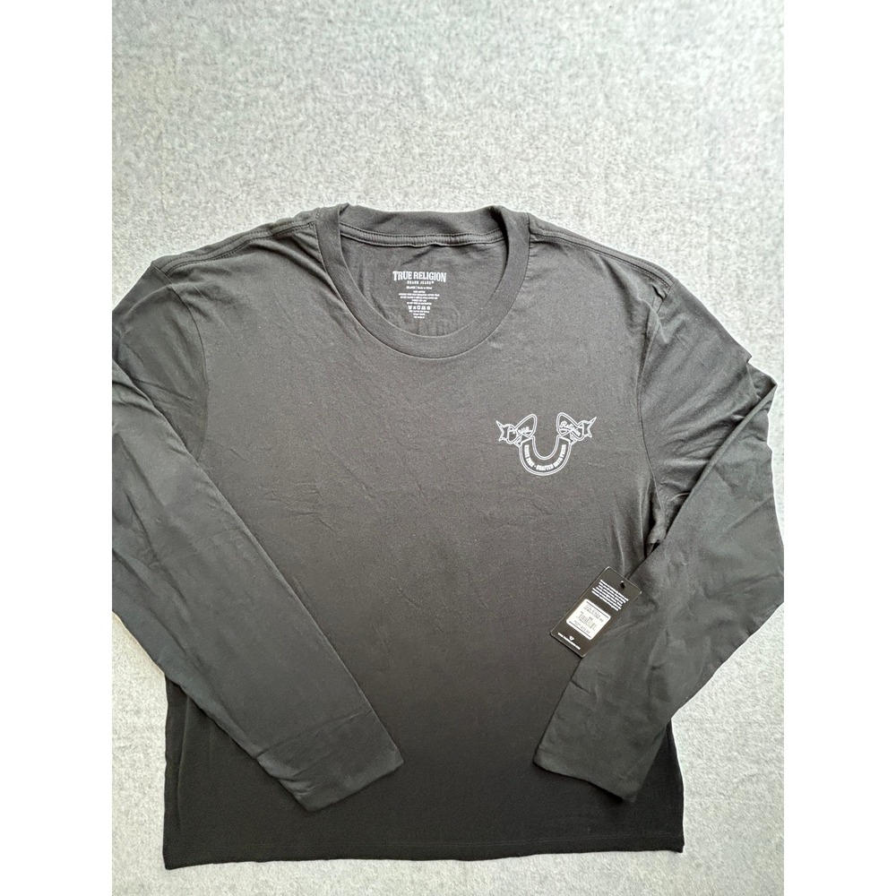 True Religion Mens LS Multi Logo Tee Jet Black Long Sleeve T-Shirt NWT XXL